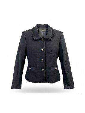 Tahari Womens Black Polyester Luxe Blazer Jacket Size 14